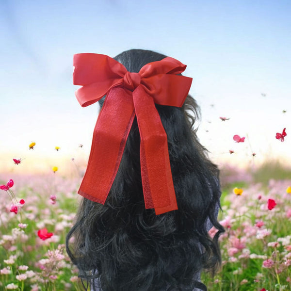 Candy Apple Hair Bow – Vibrant Red Satin Ribbon Hair Accessory for Girls & Women