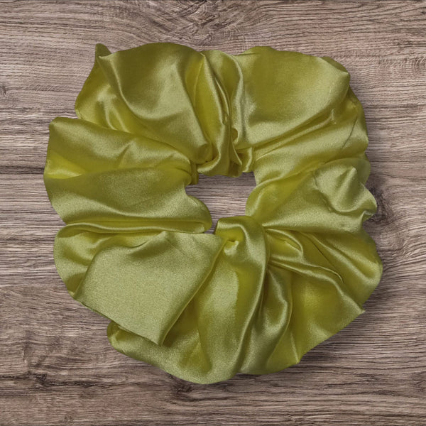 Luxurious Lemon Yellow Satin Hair Scrunchie – Elegant and Comfortable Hair Accessory