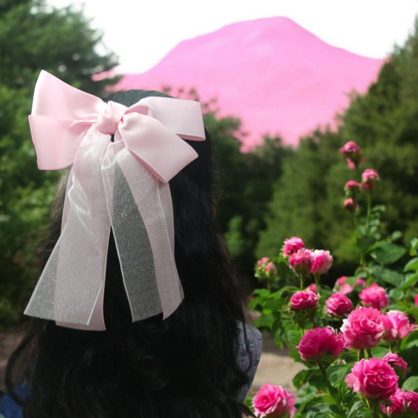 Pink Blossom Hair Bow – Elegant Pink Satin Ribbon Hair Accessory for Girls & Women